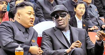 Dennis Rodman and North Korean dictator Kim Jong-Un are pictured here enjoying each other's company
