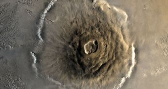 This is Mars' Olympus Mons, one of the most massive volcano in the solar system