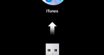 The iOS symbolic "connect to iTunes" screen, akin to a handset that needs activation