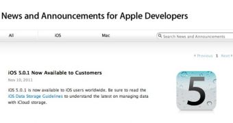 Apple notifies devs that 'iOS 5.0.1 Now Available to Customers'
