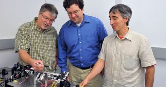 GSFC laser experts (from left to right) Barry Coyle, Paul Stysley, and Demetrios Poulios have won NASA funding to study advanced technologies for collecting extraterrestrial particle samples