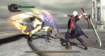 Nero fighting the One Winged Dark Knight boss