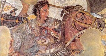 Alexander the Great. Detail from the Alexander mosaic from the House of the Faun, Pompeii, c. 80 B.C. He is depicted during the battle of Issus