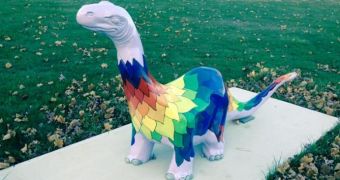 Rainbow dinosaur is allowed to stay at high school