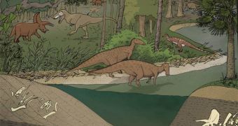 Rendition of the North American landscape at the end of the late Cretaceous