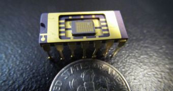 This carrier holds a single chip containing hundreds of the Stanford low-power LEDs integrated together