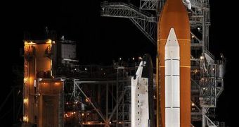 Discovery at its launch pad, before it left Earth for the ISS