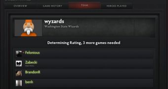 The new Dota 2 Team profile page