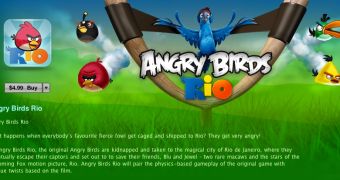 Angry Birds Rio featured on Apple's Mac App Store with a colorful artwork