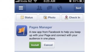 Notification to install Facebook Pages Manager on iPhone
