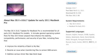 Apple shows availability of Mac OS X v10.6.7 Update for early 2011 MacBook Pro