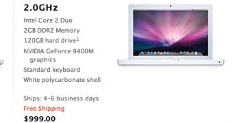 A screenshot of the new 13-inch White MacBook specs list