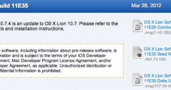 OS X Lion 10.7.4 build 11E35 released to Apple developers