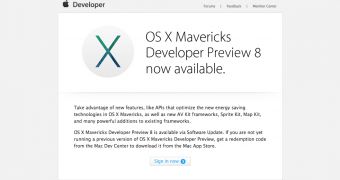 OS X Mavericks Developer Preview 8 invitation