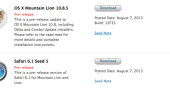 OS X 10.8.5 build 12F33 available for download