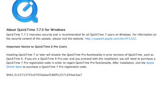 QuickTime 7.7.3 update for Windows