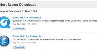 Recent downloads at Apple.com