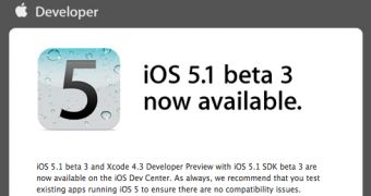 Apple informs devs of the availability of iOS 5.1 beta 3