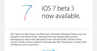 Invitation to download iOS 7 Beta 3