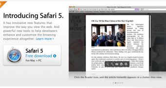 Apple Safari 5 banner showing off the Reader feature