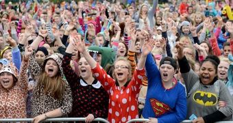 A large number of people dressed in onesies  flocked to Drayton Manor Theme Park to join the record attempt