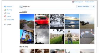 The photos section on the Dropbox website