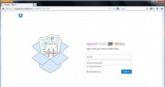 Fake Dropbox log-in page hosted on Dropbox
