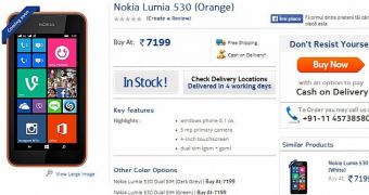 Nokia Lumia 530 webstore page