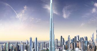 Computer image showing what the tallest building in the world will look like upon completion