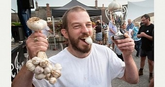 34-year-old David Greenman is the winner of this year's World Garlic Eating Competition