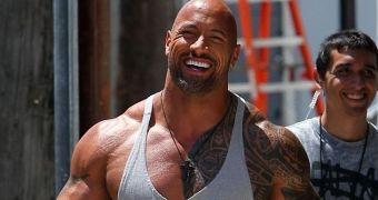 Dwayne Johnson on the set of the Michael Bay-directed “Pain & Gain”