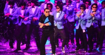 Psy performs his hit “Gangnam Style” at the MTV 2012 EMAs