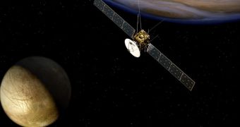 This is a rendition of the ESA Jupiter Icy Moons Explorer (JUICE) spacecraft, studying Jupiter and its icy moons