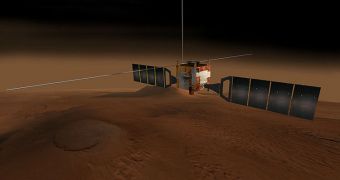 This is the ESA Mars Express spacecraft in Martian orbit