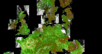 This Envisat map shows the amount of carbon dioxide in plants spread across Europe
