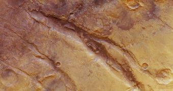 This image of the Nili Fossae graben system on Mars covers an area spanning approximately 10,300 square kilometers