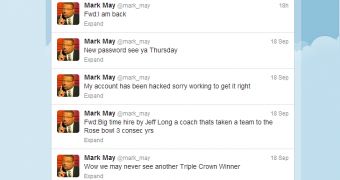 Mark May's Twitter hacked (click to see full)