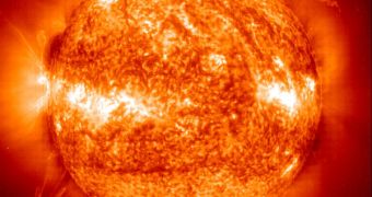EUV photo of the Sun showing solar flares