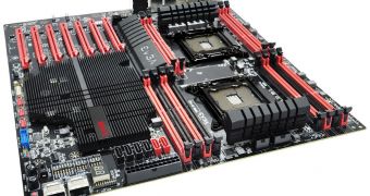 Near final EVGA SR-X motherboard with dual-socket LGA 2011 CPU support