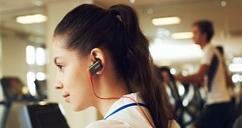 Sony MDR-AS600BT in use at a gym
