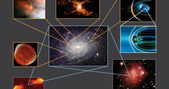 This composition shows a number of diverse astronomical sources where shocks have been detected