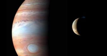 Jupiter and one of its satellites, Io