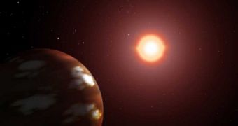 This rendition shows an exoplanet orbiting its parent star