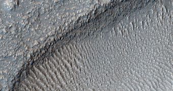 Image of features believed to have been caused by water flows on the Martian surface