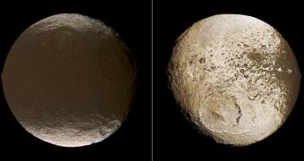 This is the two-toned appearance of Saturn's moon Iapetus
