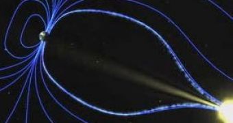 A spacequake in action is seen in this still from an animation of the interaction with Earth's magnetic field