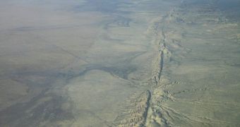 An aerial view of the San Andreas fault line
