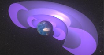 Artistic impression of section through the two Van Allen Belts surrounding Earth