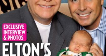 Sir Elton John, David Furnish and Zachary grace the cover of Us Magazine