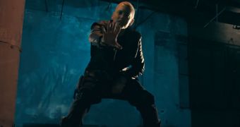 Rapper Eminem in his newly released music video for “Survival”